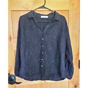 Cut Loose 100% Linen Black Button Up Shirt Top MEDIUM‎ Lagenlook Minimalist